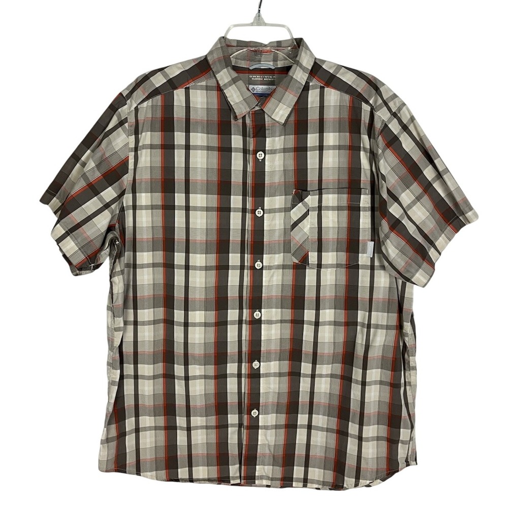 Columbia Omni-Wick Vented Shirt Men's L Brown Orange Short Sleeve Button Front